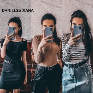 Belt Fashion Metal Ring Leather Women Double Waist