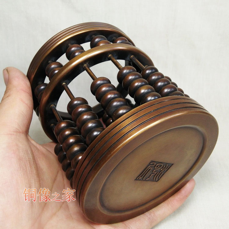 文房用品 纯铜仿古算子笔筒 工艺品摆件 古玩铜器礼品 黄铜厚笔筒