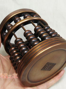 文房用品 纯铜仿古算子笔筒 工艺品摆件 古玩铜器礼品 黄铜厚笔筒