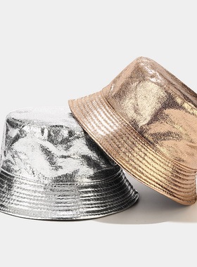 2022 New Faux Leather Bucket Hat Women Reversible Pu Soild S