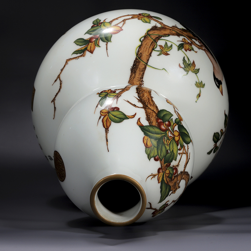 清雍正瓷器粉彩花鸟纹葫芦瓶古董古玩明清老瓷器旧货老货收藏摆件