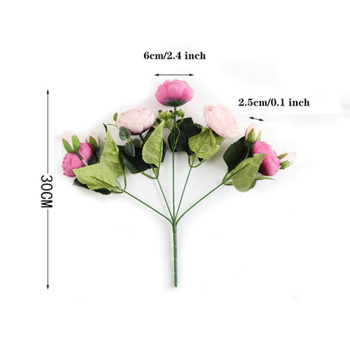 30cm Rose Pink Silk Peony Artificial Flowers Bouquet 5 Big H