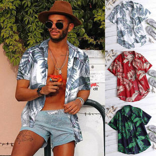 Summer Floral Sleeve Shirt Short Mens Beach Hawaiian Print