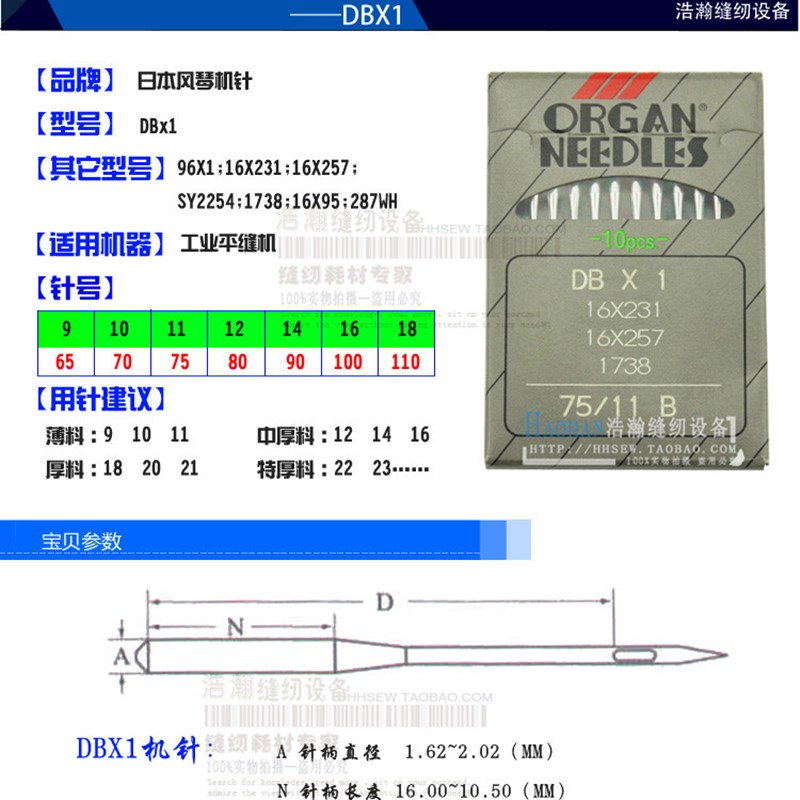 电脑平车机针衣车针DBX1车针平缝机小头机针工业缝纫机进口针