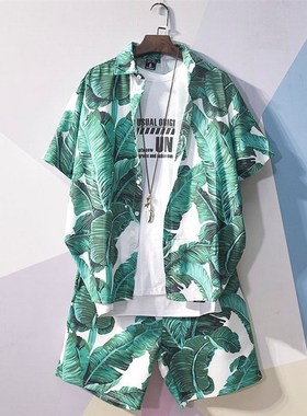 Beach Clothes Men Hawaiian Shirt Set Men Fashion Clothing Sr