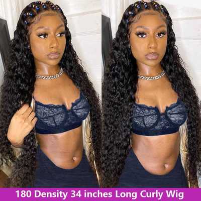 30 40 inch 360 13x6 Lace Frontal Human Hair Wigs Deep Wave W
