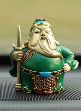 新中式书房书柜书桌装饰摆饰客厅办公室铜关公纸镇展柜酒柜摆设