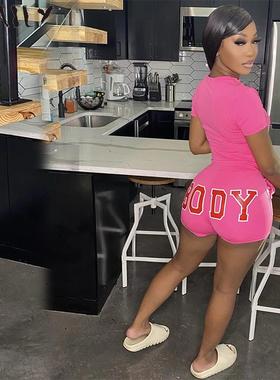 .Akaily Letter Print 2 Two Piece Sets Women Outfits 2021 Swe