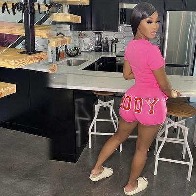 .Akaily Letter Print 2 Two Piece Sets Women Outfits 2021 Swe