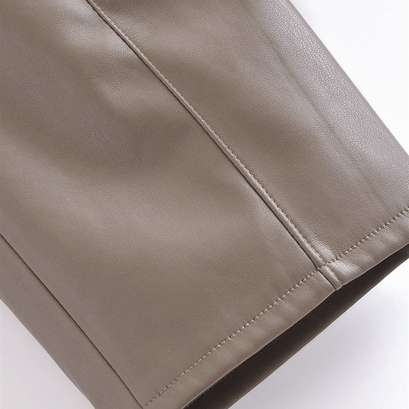 Tangada 2021 Women Faux Leather Pants Cargo Sthy Waist Pants