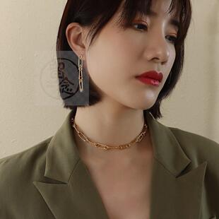 。French style paper clip pin chain neck chain collar titani