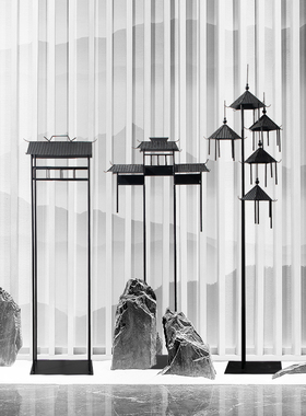 酒店铁艺凉亭水景雕塑摆件酒店落地会所大堂餐厅走廊中式亭子装饰