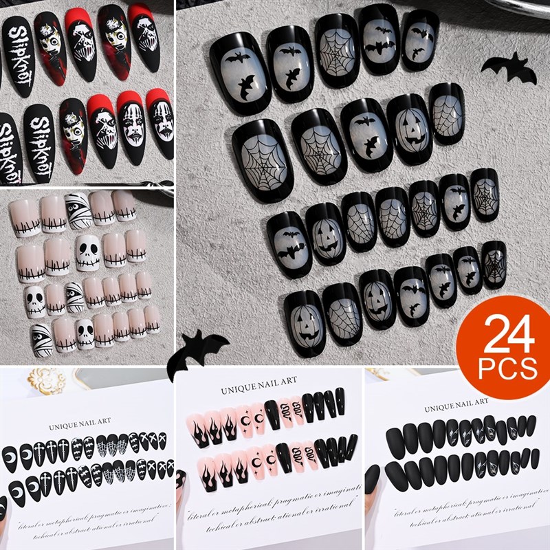 Press on Nails 24PCS Halloween Punk Style False Nails Pumpki
