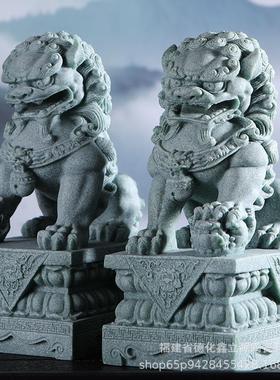 中式青砂石石狮一对国潮摆件鱼缸造景瑞兽创意桌面家居客厅装饰品