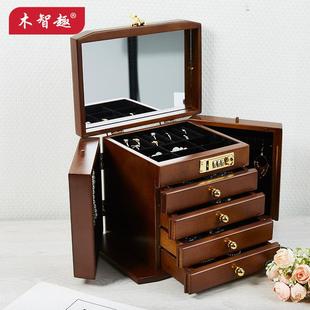 大号饰品盒结婚礼物 亚马逊货源首饰盒带锁木质首饰收纳盒公主欧式