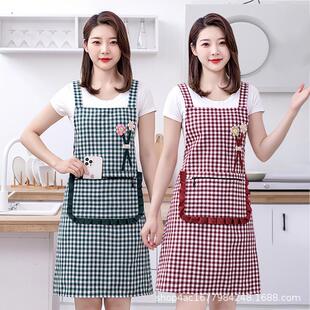 薄款 2024韩版 围裙厨房家用高颜值做饭工作服女夏季 时尚 透气围腰 款