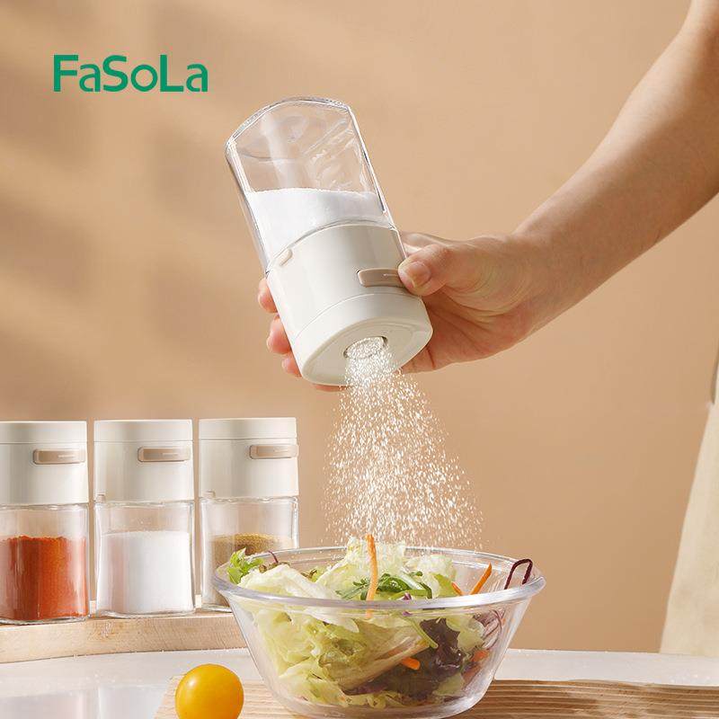 FaSoLa定量盐罐调料盒玻璃厨房调料罐防潮密封撒盐罐控量调味瓶