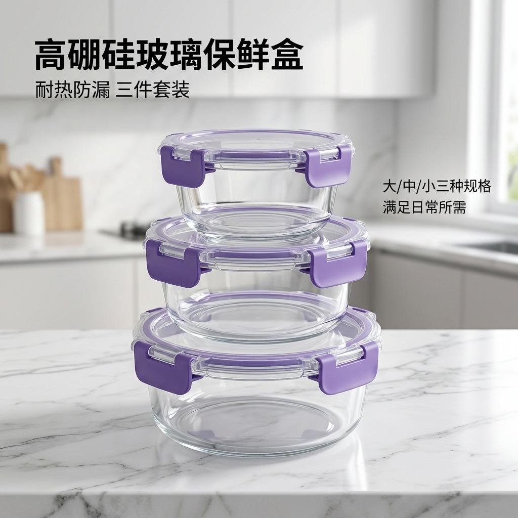 灵动扣可加热玻璃保鲜盒大号米饭沙拉收纳盒大容量果蔬储物便当盒