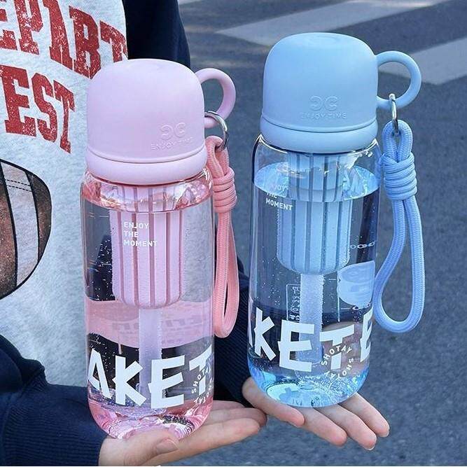 母婴花茶塑料杯便携户外学生儿童水杯女吸管杯子双饮随手杯防漏