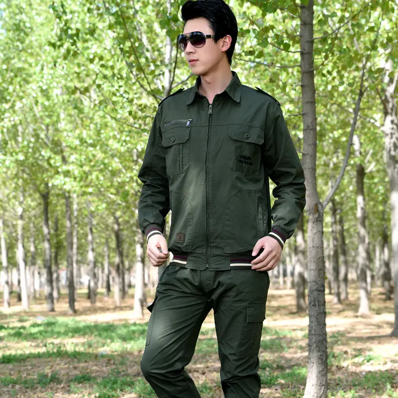 纯棉夏季薄款长袖户外休闲军迷服男迷彩服工装薄款衬衣外套作训服
