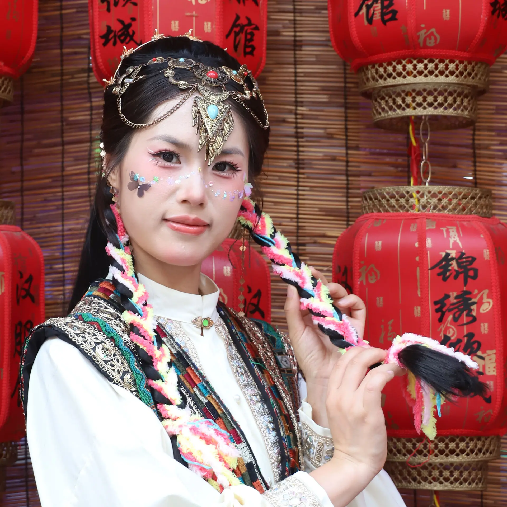 假发马尾长辫子民族风头饰 化纤丝麻花辫粉色毛茸茸小辫子发束