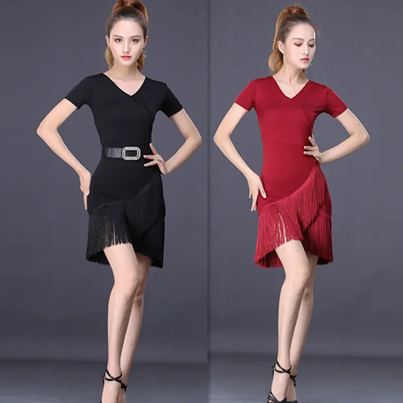 拉丁舞服女成年比赛服舞蹈裙流苏款连衣裙性感训练服恰恰伦巴氨纶