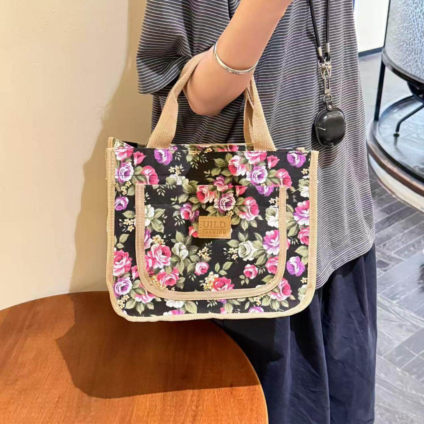 时尚复古加厚帆布手提包上班便携通勤手拎杂物袋大容量便携妈咪包