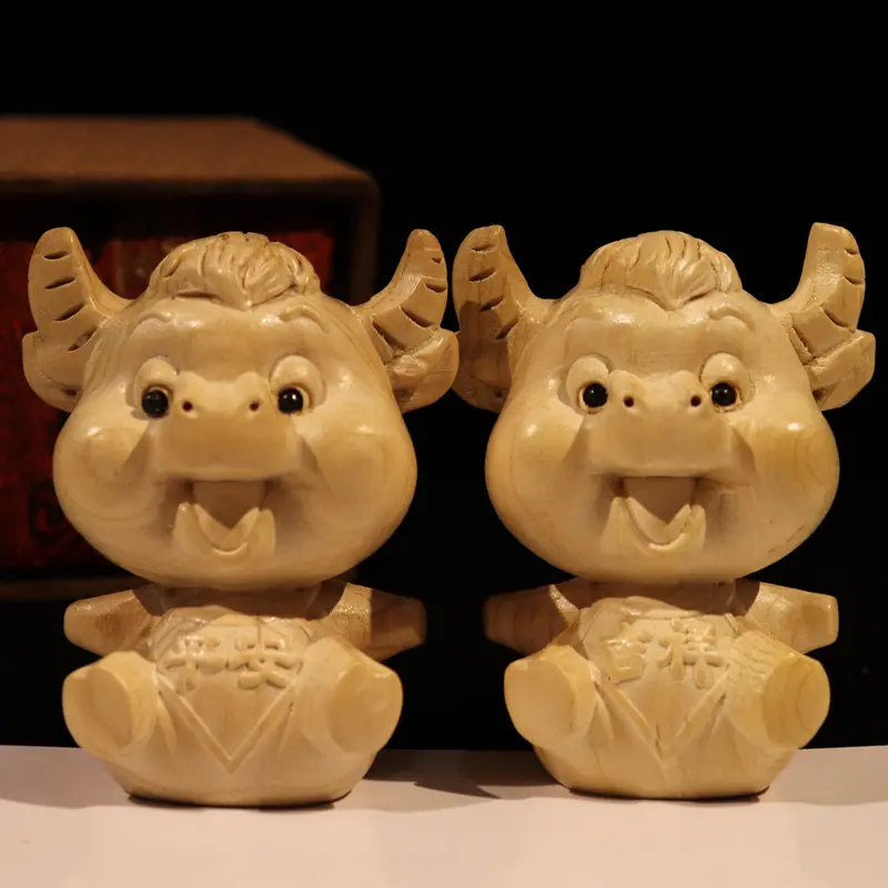 桃木卡通生肖牛木雕小摆件工艺品