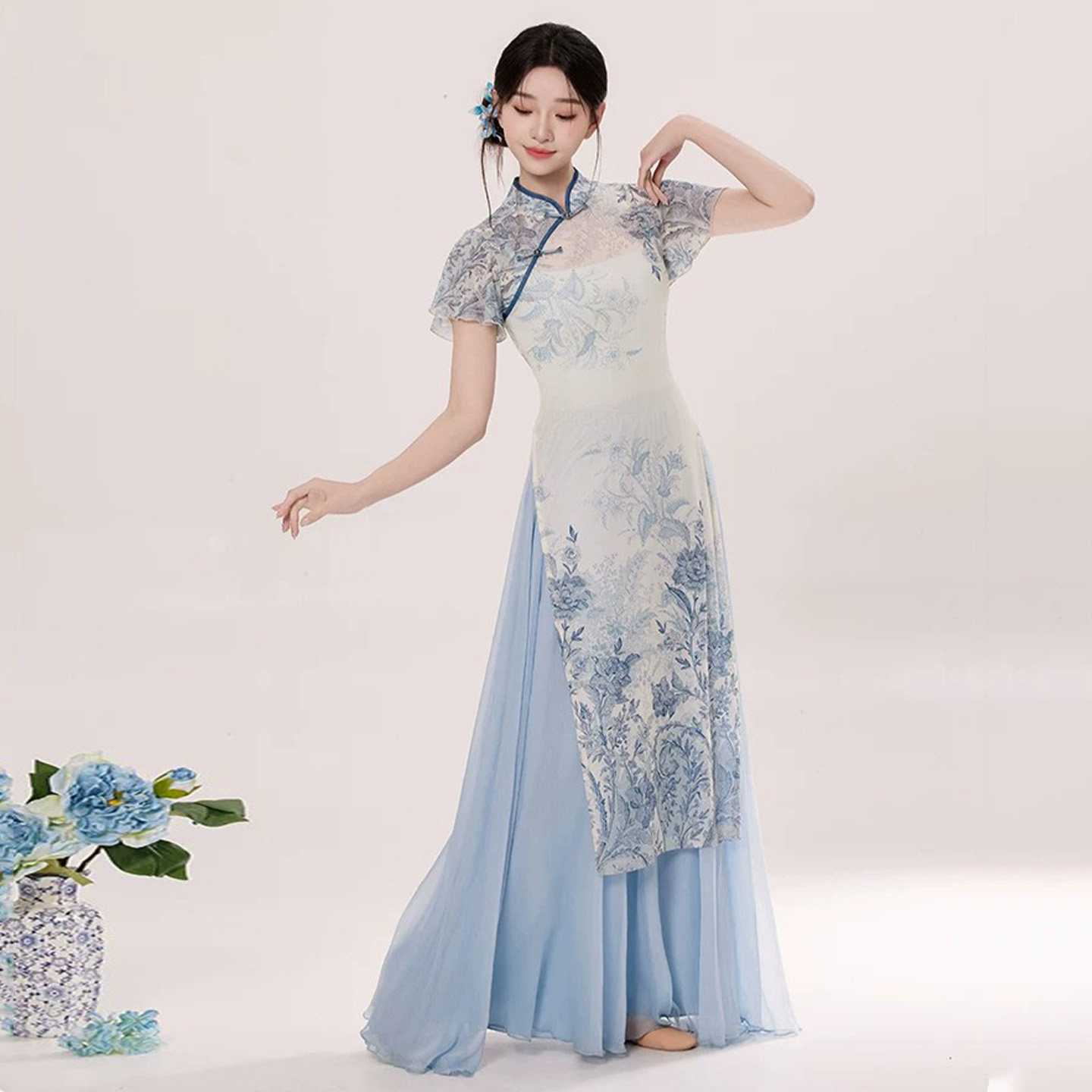 古典舞新款女中国风青花瓷新中式