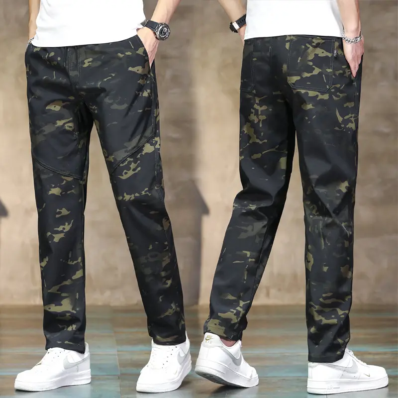 运动休闲冲锋衣长裤男装弹力青春流行多兜工装裤户外休闲迷彩裤子