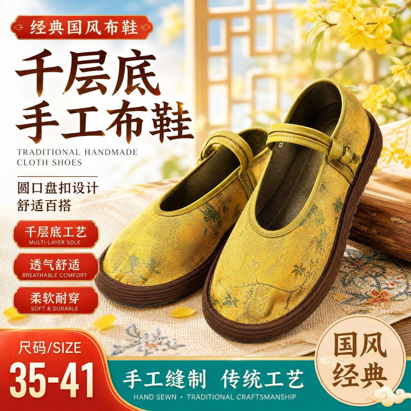 中式老北京千层底布鞋女士圆口