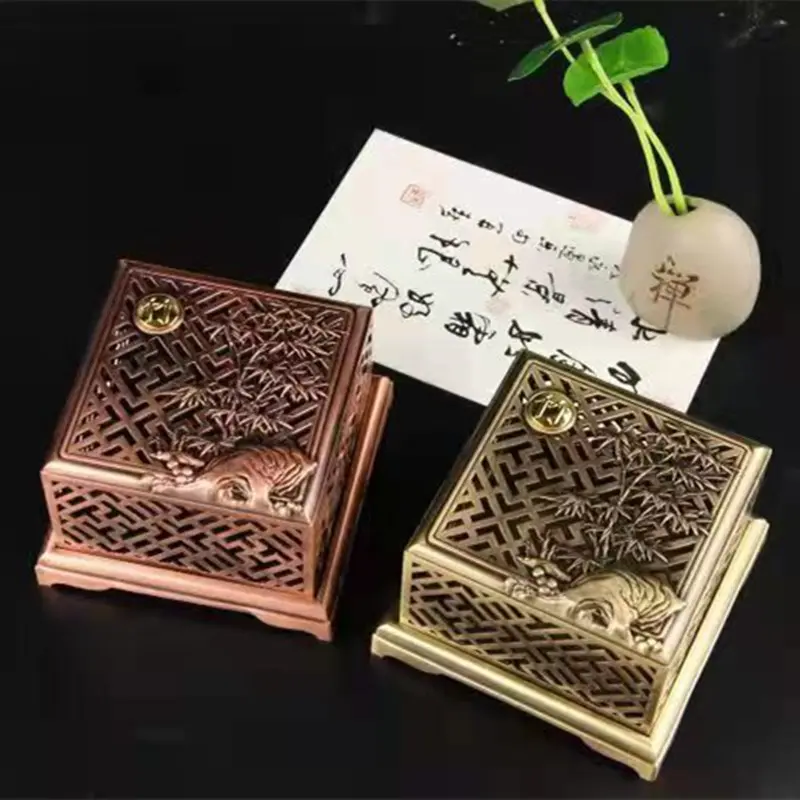中式田园风熏梅兰竹菊盘四方形茶道檀室内焚茶道/香炉金属334-43