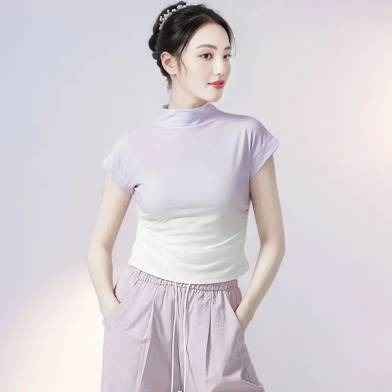 舞蹈服女夏高领圆领修身渐变短袖