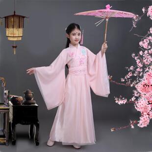 儿童古装唐朝仙女服汉服女童襦裙小孩中飘逸淡雅古筝演出服装
