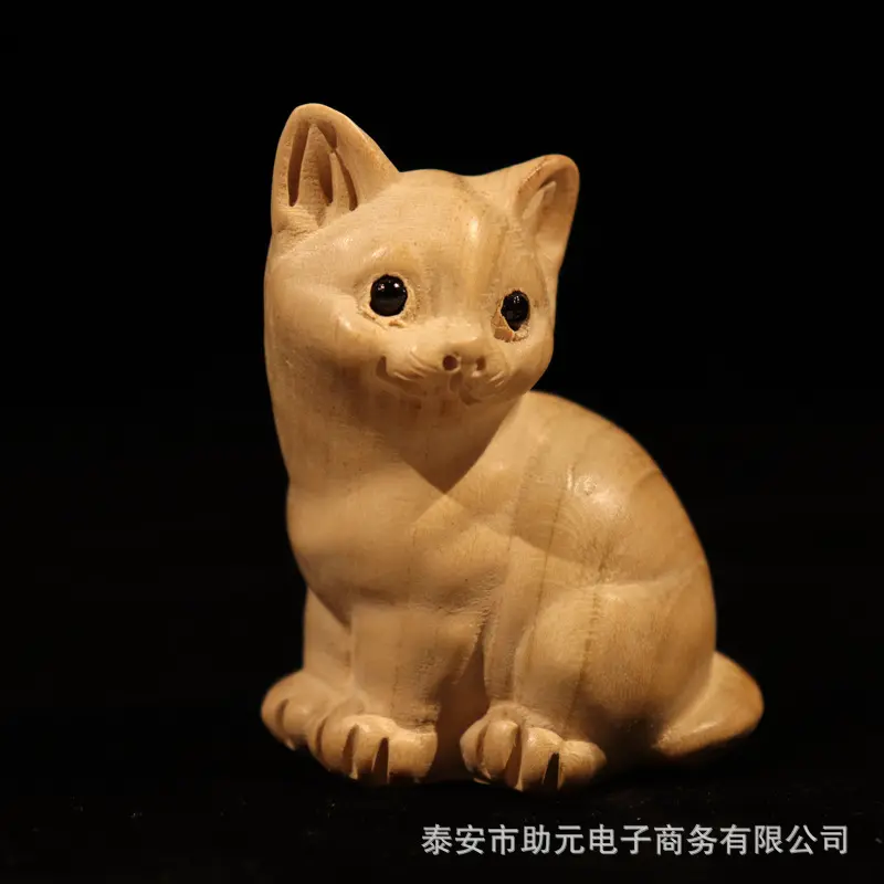 桃木卡通小猫咪木雕摆件工艺品