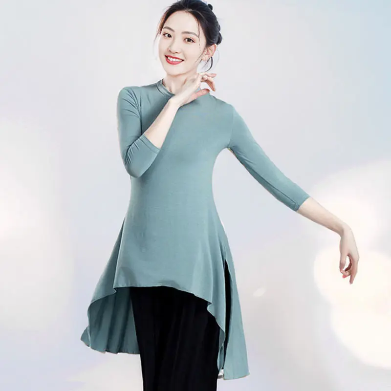舞服女五分袖上衣不规则开叉下摆