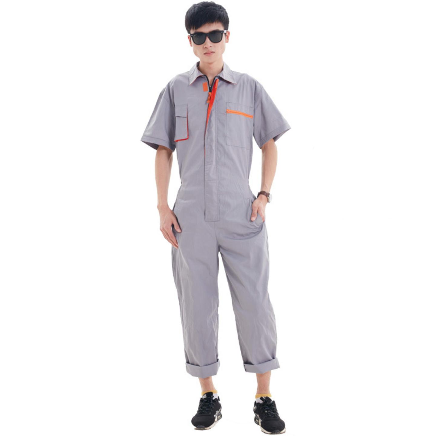 短袖连体工作服套装男工厂车间