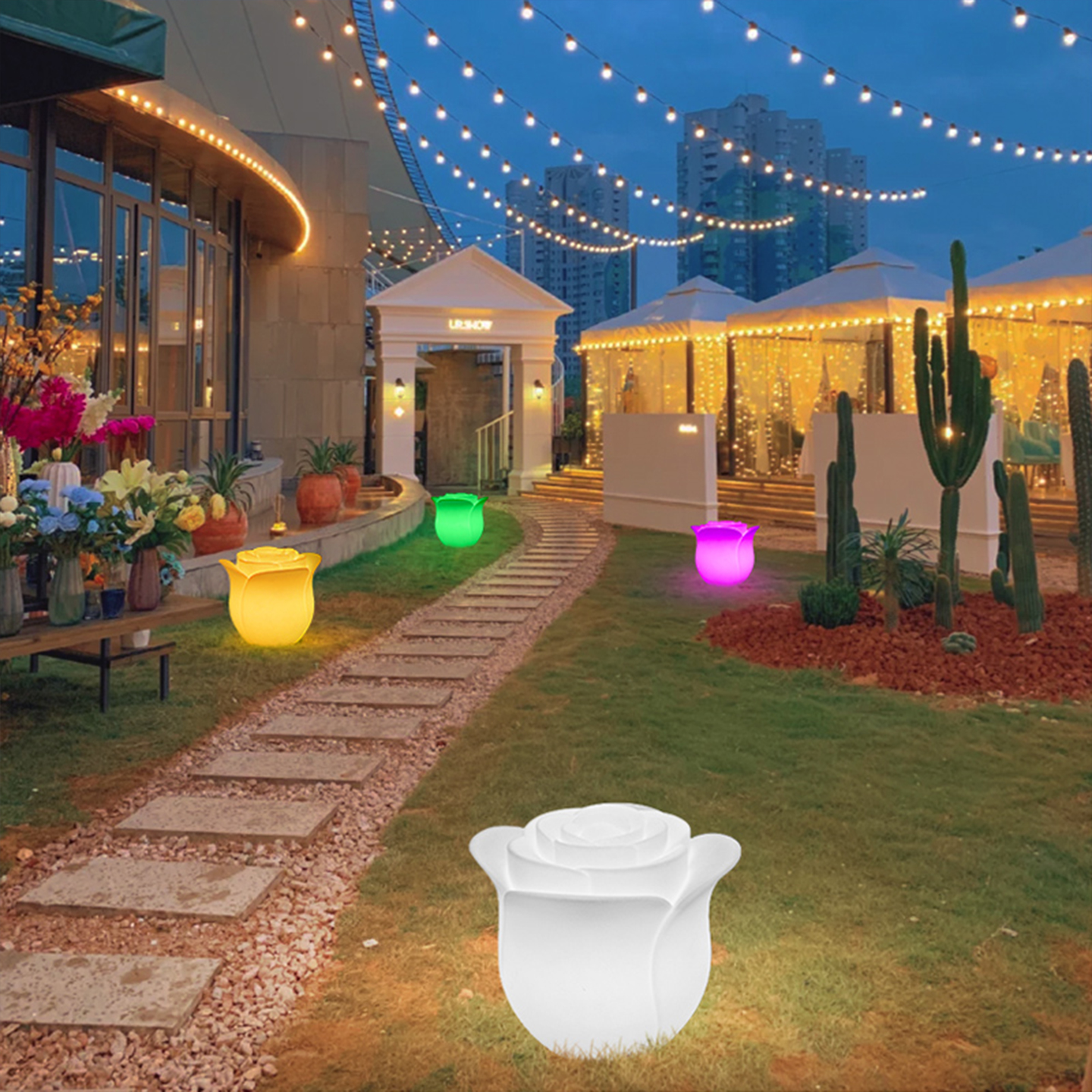 滚塑户外别墅花园太阳能氛围装饰灯酒店咖啡厅led充电玫瑰花灯