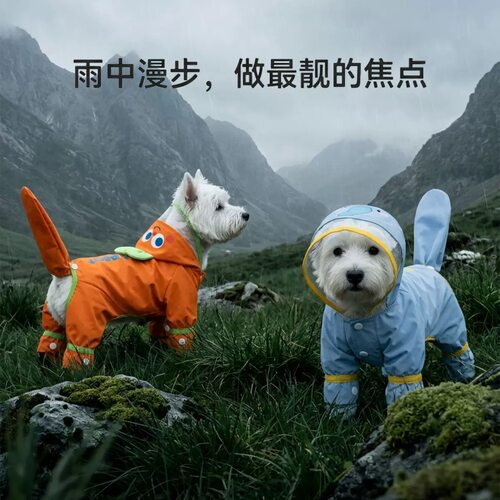 嬉皮狗胡萝卜四脚防水狗狗雨衣