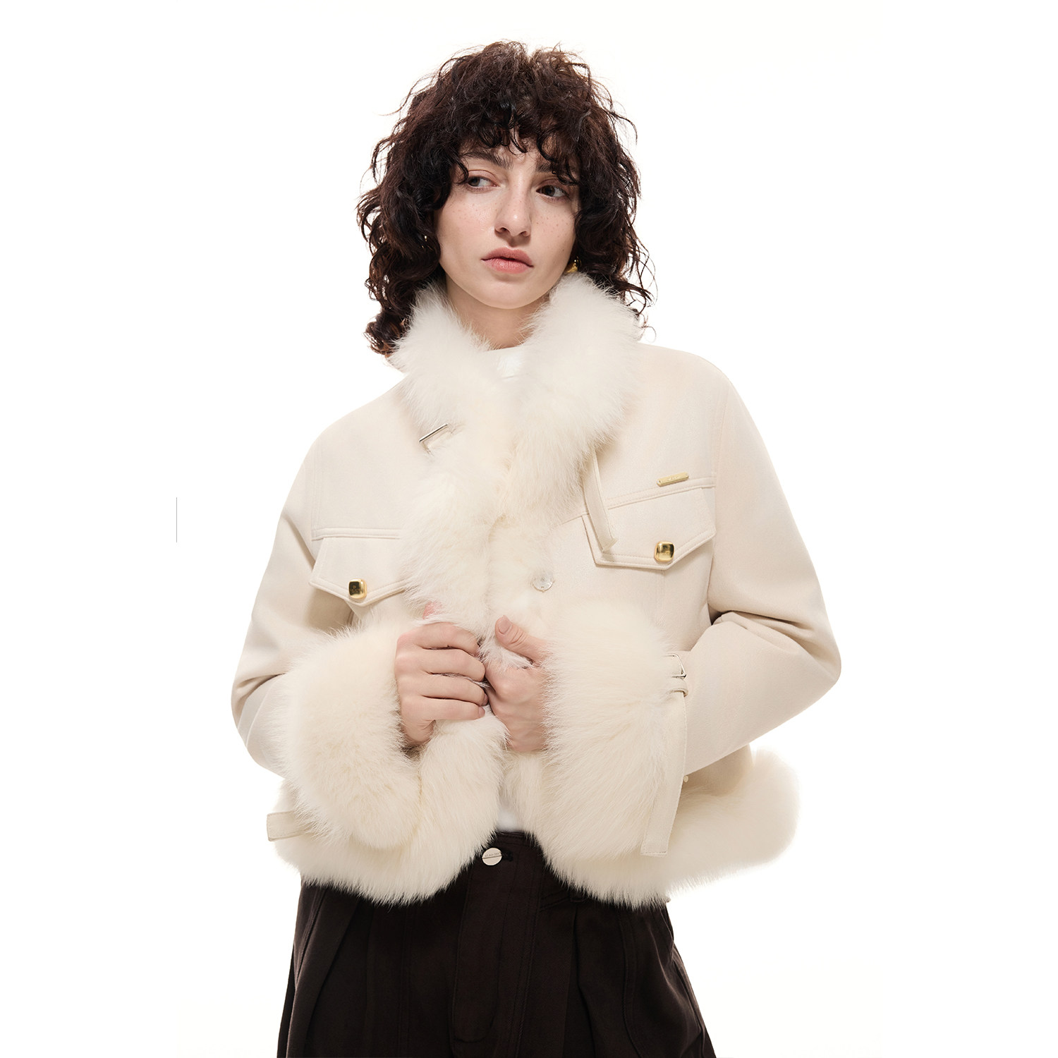 DI.AD 毛领白鸭绒短外套女2025新款冬季宽松高级感气质时尚皮草女