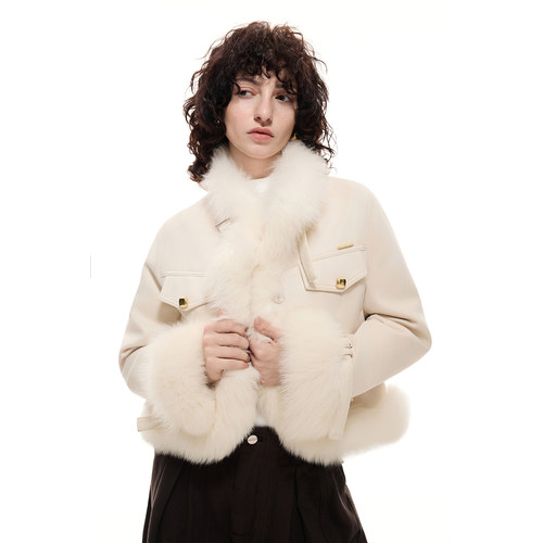 DI.AD 毛领白鸭绒短外套女2025新款冬季宽松高级感气质时尚皮草女