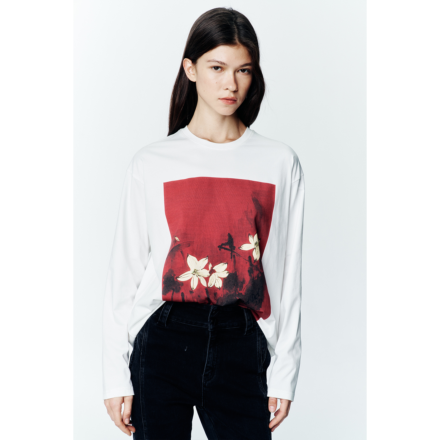 秋季新款个性花卉设计长袖T恤女