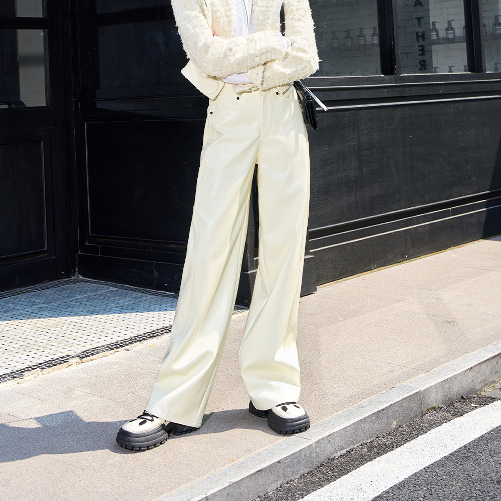 【佳雪佳敏直播精选】DI.AD 高腰廓形直筒裤皮裤女百搭阔腿长裤,女装/女士精品,休闲裤,淘宝优惠券,粉丝福利购,淘宝优惠卷