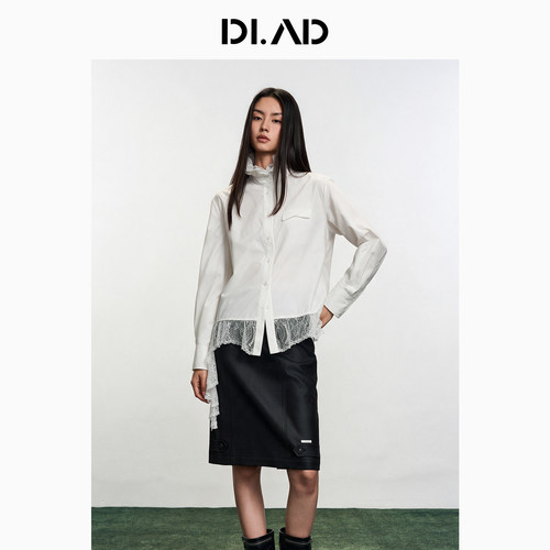 DI.AD26冬荷叶拼接蕾丝衬衫女