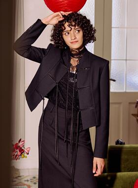 DI.AD 2025年春季新中式醋酸盘扣设计黑色立领短外套女DA511041W0