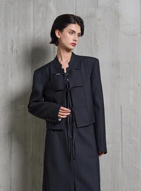 DI.AD 2025年春季新中式醋酸盘扣设计黑色立领短外套女DA511041W0