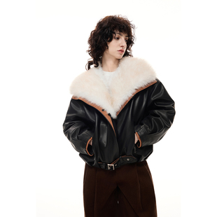 DI.AD 大毛领羽绒服女款冬季2025新款宽松短款黑色白鸭绒保暖外套