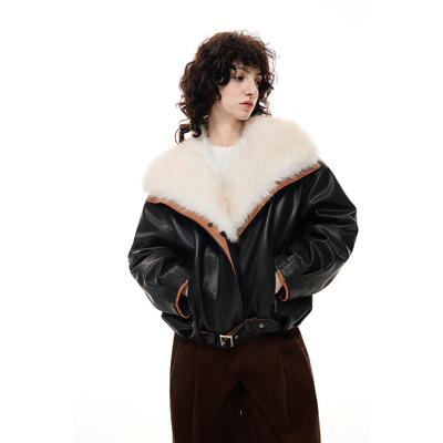 DI.AD 大毛领羽绒服女款冬季2025新款宽松短款黑色白鸭绒保暖外套