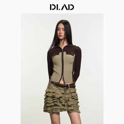 DI.AD26冬拼色辣妹风针织开衫女