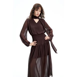 DI.AD 飘带V领打揽收腰显瘦气质连衣裙女高级感长裙 法式